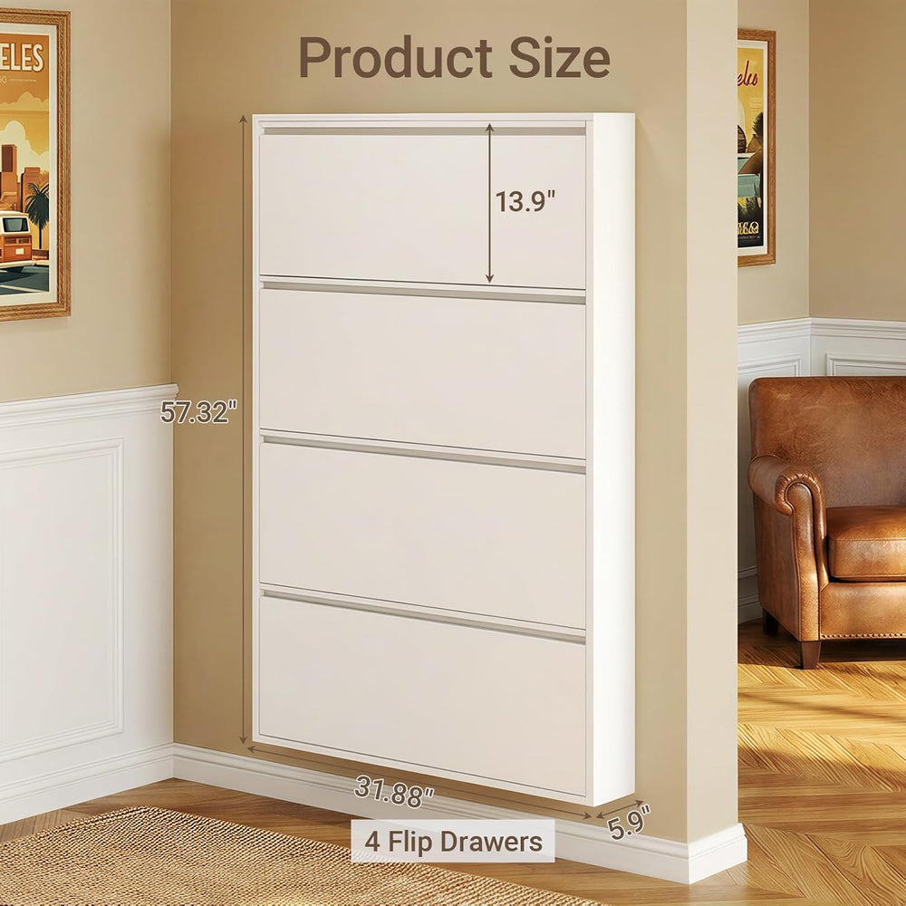 4 Flip Drawer Shoe Cabinet, Slim Metal Storage for Entryway
