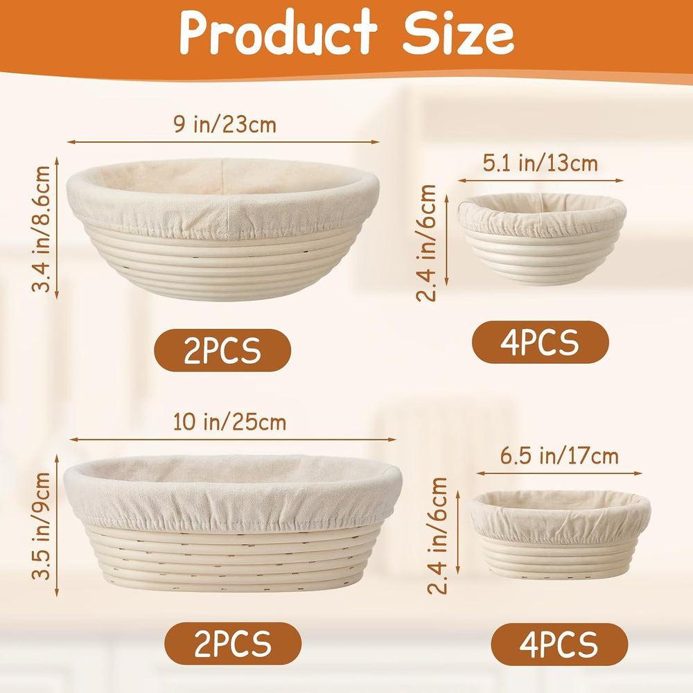 Set of 12 Banneton Bread Proofing Basket with Liner, 5-inch 9-inch Round and ...