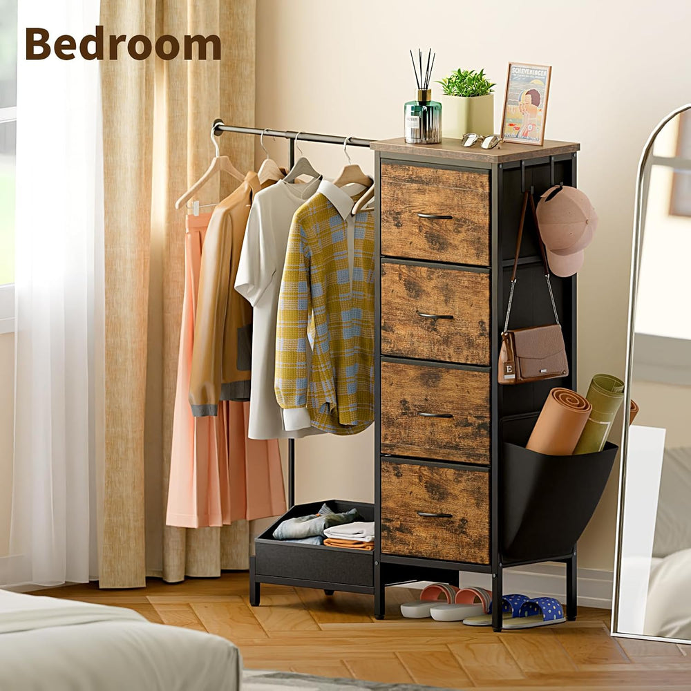CODACE Dresser with Extendable Hanging Rack - Small Kid Dresser for Bedroom