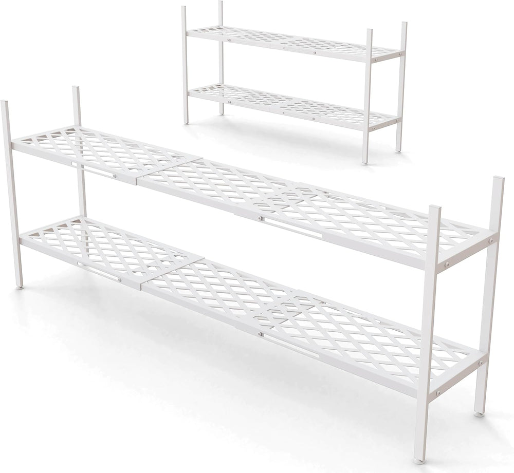 Long Expandable Metal Shoe Rack for Closet, Entryway, Garage, 2-Tier, White