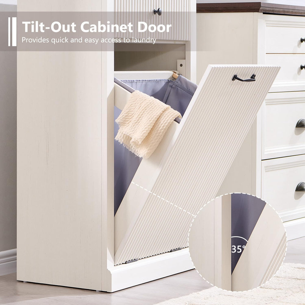 IFBUY Tilt Out Laundry Hamper Cabinet, Modern Trash Can Cabinet, White