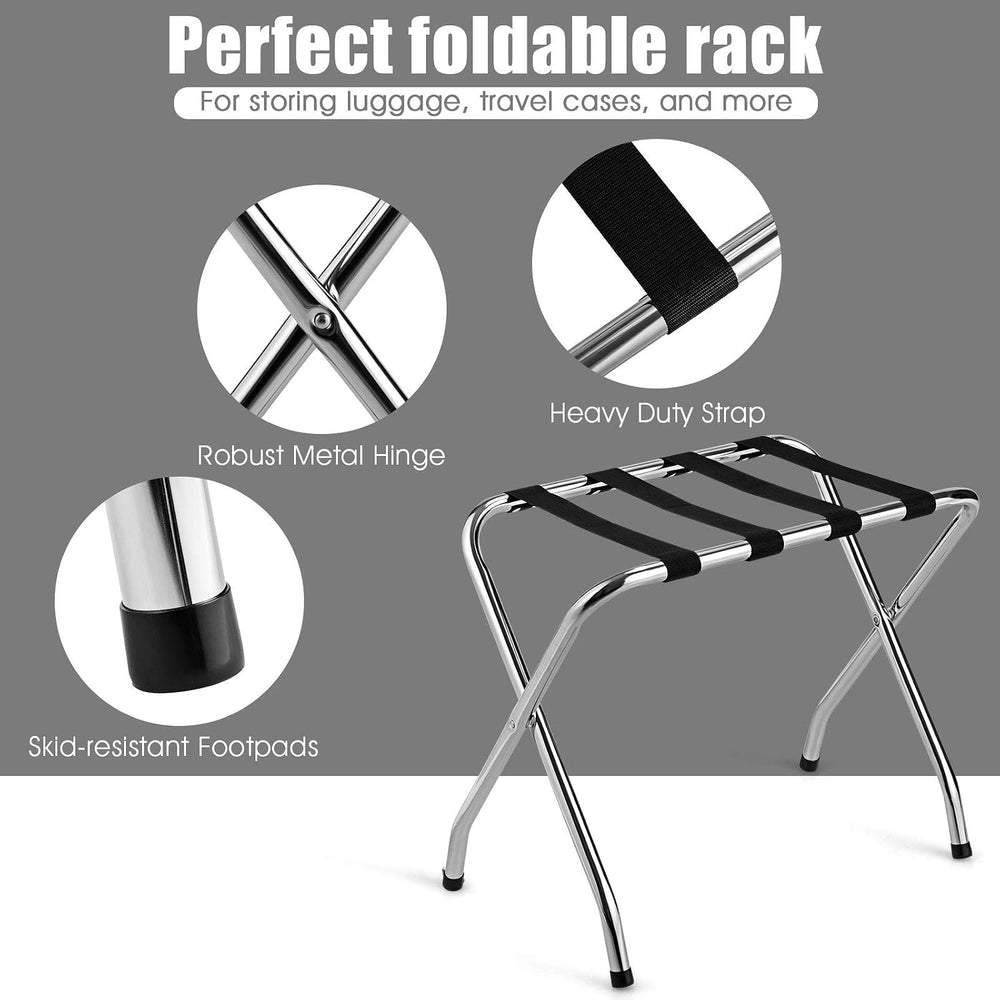 Tangkula Chrome Luggage Rack with Nylon Belts Set of 3, Silver