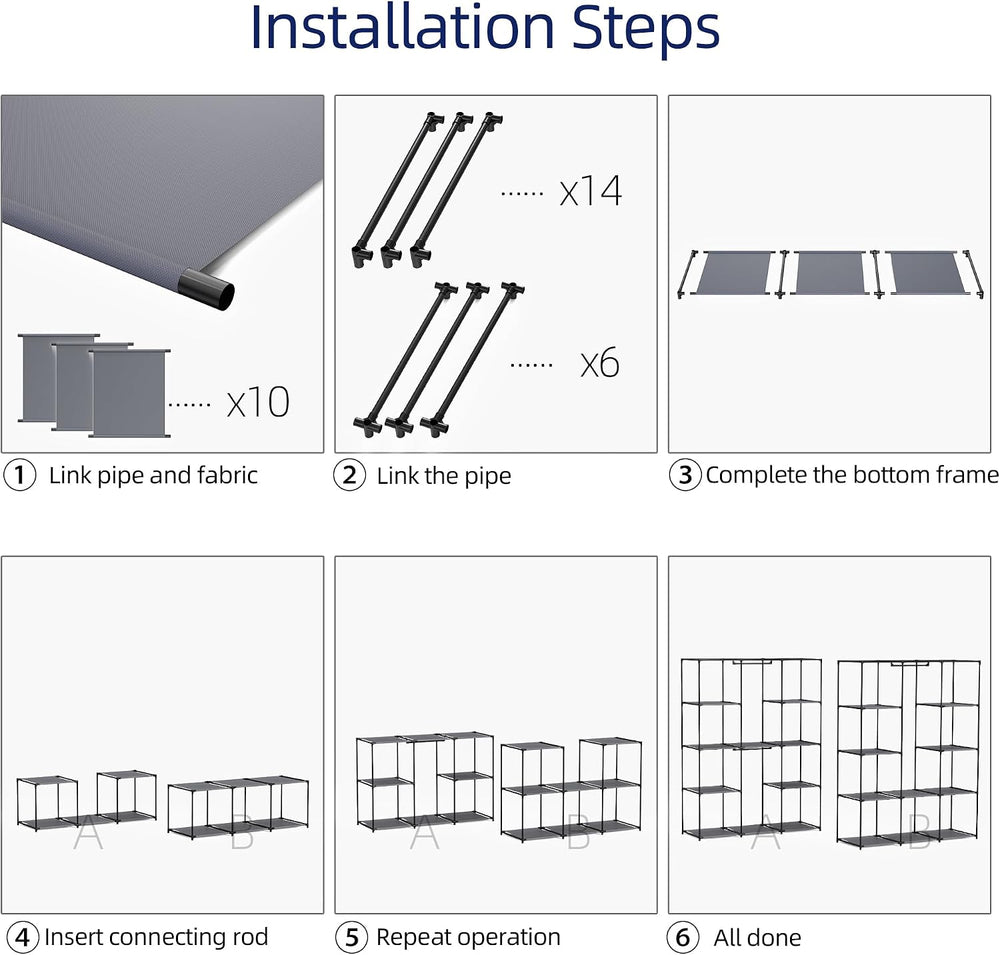 Portable Closet, Wardrobe Closet with 10 Storage Shelves and 2 Hanging Rods, ...