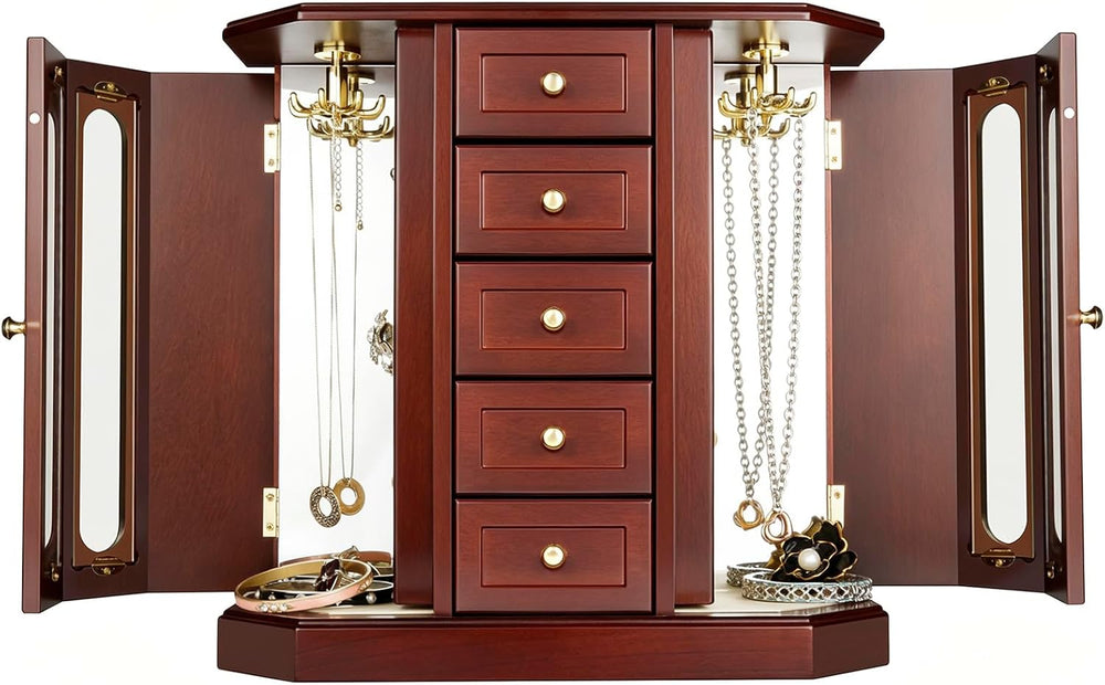 RR ROUND RICH DESIGN Vintage Jewelry Armoire with Mirror Brown