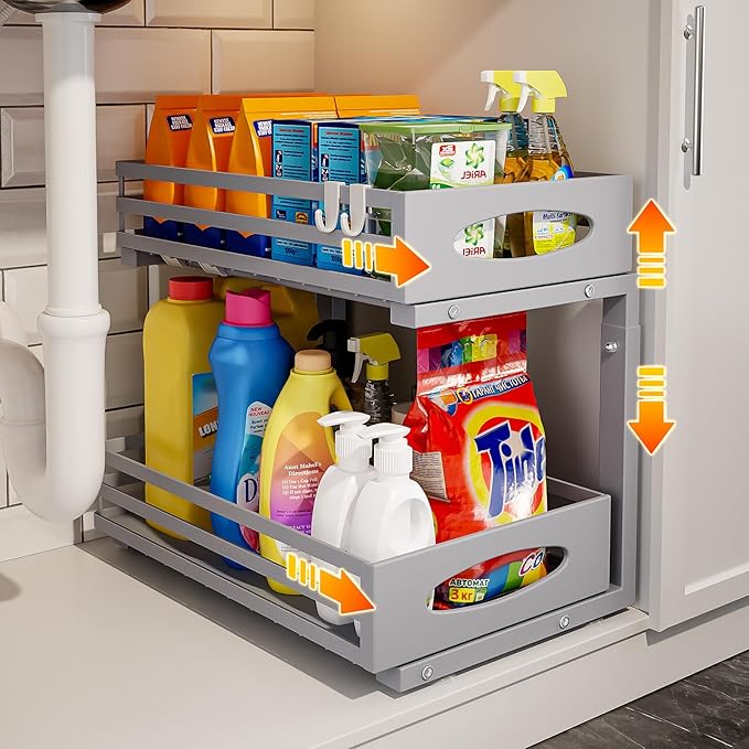 Under Sink Organizer, 2 Tier Under Sink Organizers and Storage, Adjustable