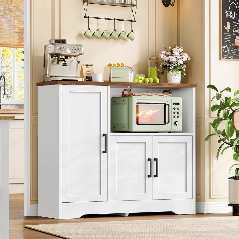 Coffee Bar Cabinet with Door Shelves & Adjustable Shelves, Small Buffet C...