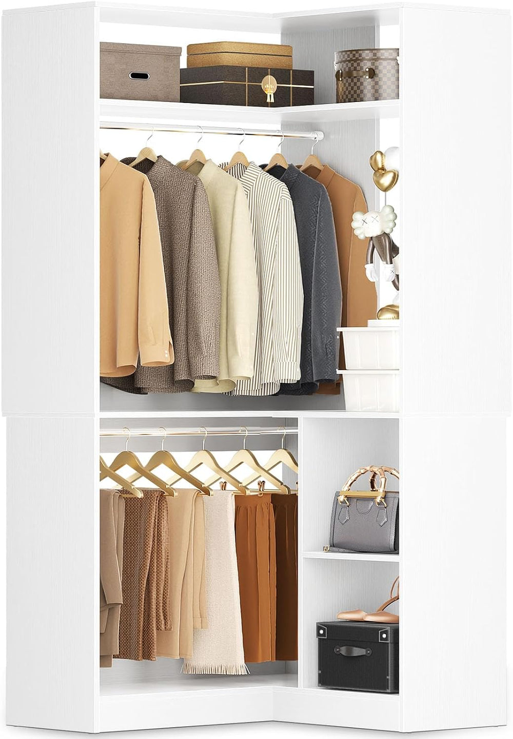 Aheaplus Corner Closet System with Shelves, L Shaped Walk-in Closets, White