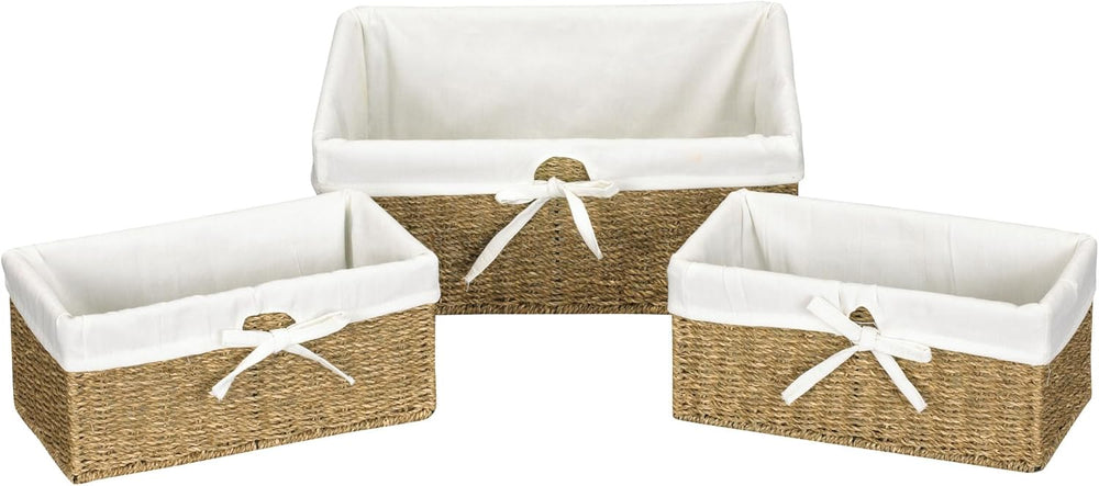 Household Essentials ML-5611 Set of Three Woven Wicker Storage Baskets with R...