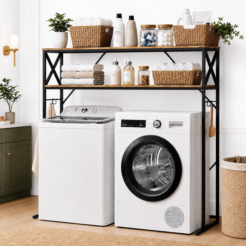 2 Tiers Over Washer and Dryer Storage Shelves,Espresso Oak