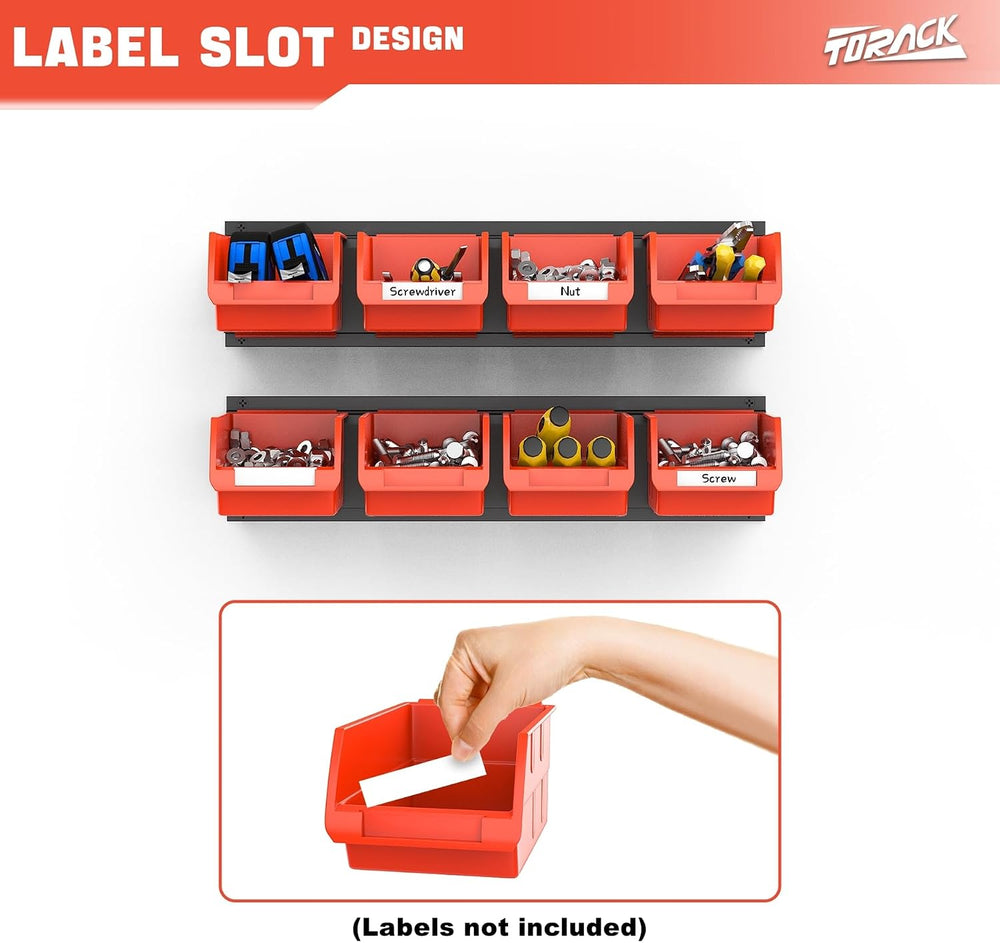 TORACK Wall Mounted Storage Bins, 16 Plastic Bins for Tools Organization