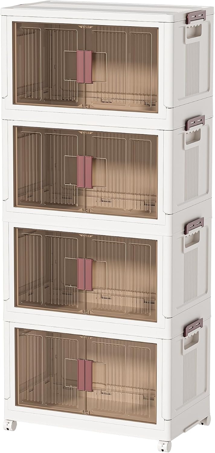 60GAL/240QT 4 tier large stackable storage bins with lid and wheels, collapsi...