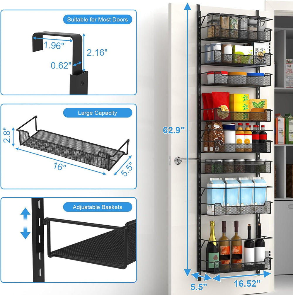 VyGrow Over the Door Pantry Organizer, 8-Tier Over the Door Organizer with Ad...