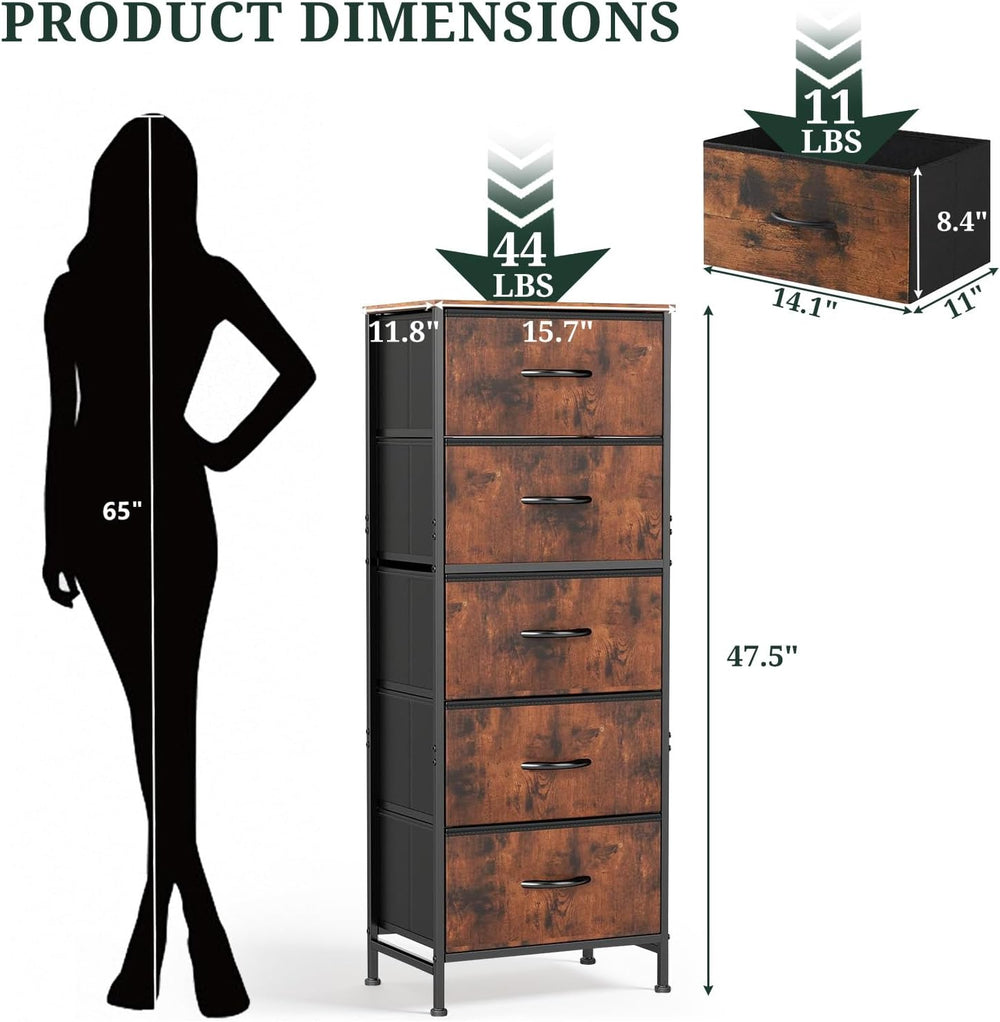 5 Drawers Dresser for Bedroom Fabric Storage Tower with Wooden Top