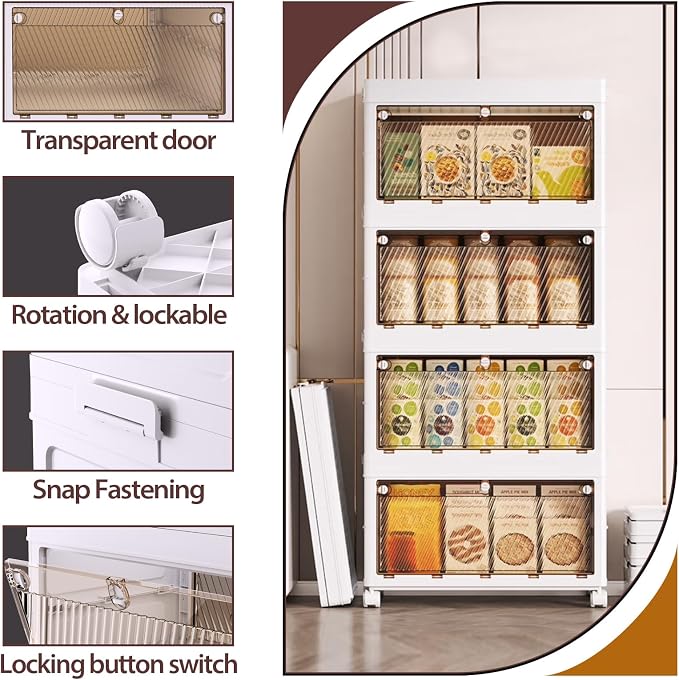 QudraKast 4-Tier Stackable Plastic Storage Bins - 67QT Stackable Storage Bins -