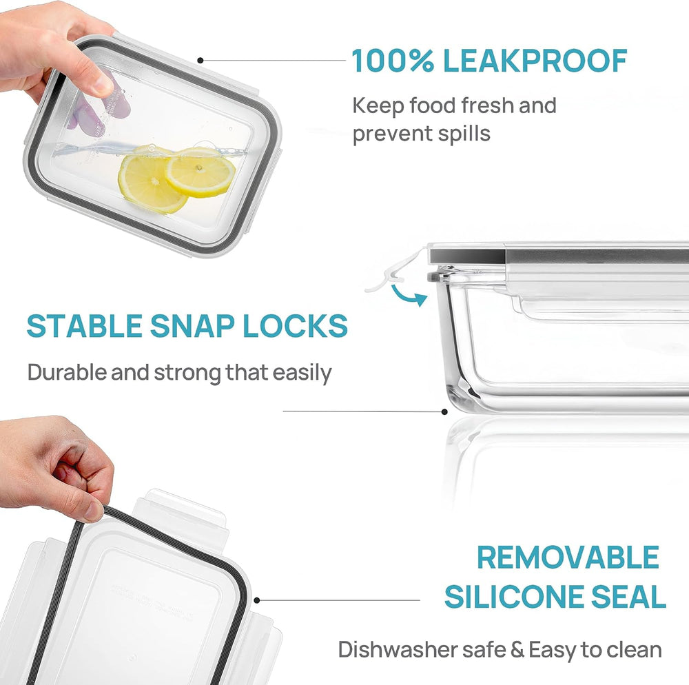 Vtopmart 5Pack 30oz Glass Meal Prep Container Sets with Lids, Grey