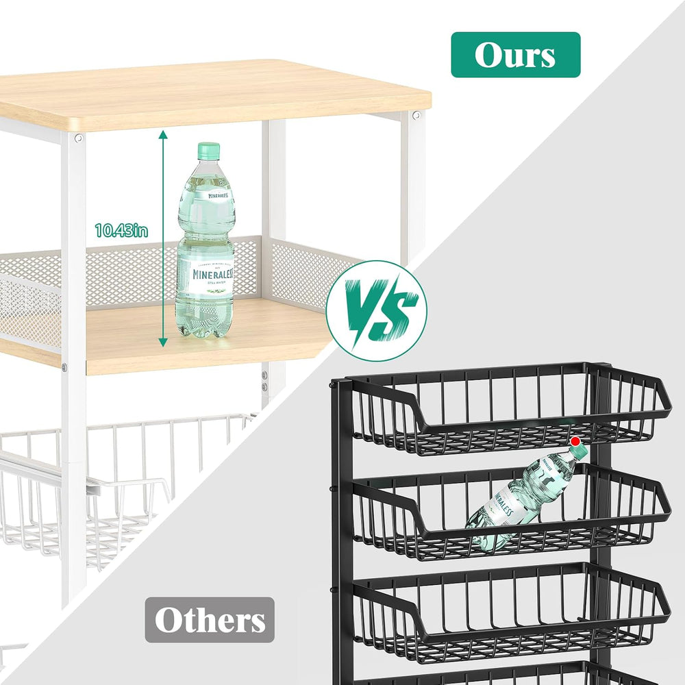 Giwil 4-Tier Fruit Vegetable Storage Cart Rolling Kitchen Cart with Drawer