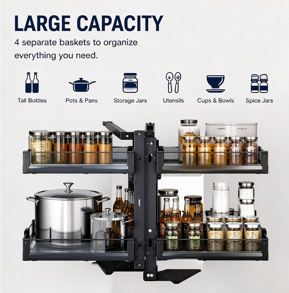 Blind Corner Cabinet Organizer, 270° Pull-Out Kitchen Storage System