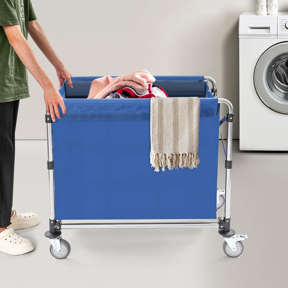 Commercial Laundry Cart with Wheels,Folding Laundry Hamper Cart,Heavy Duty Ro...