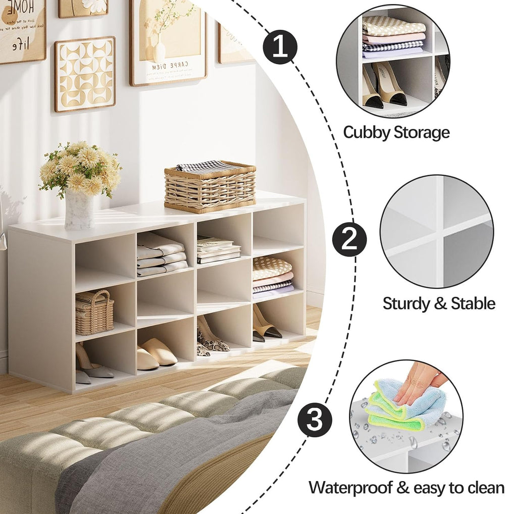 Garden 4 you Shoe Storage Bench, Cubby Shoe Rack with 12 Cubbies, 3-Tier Wood...