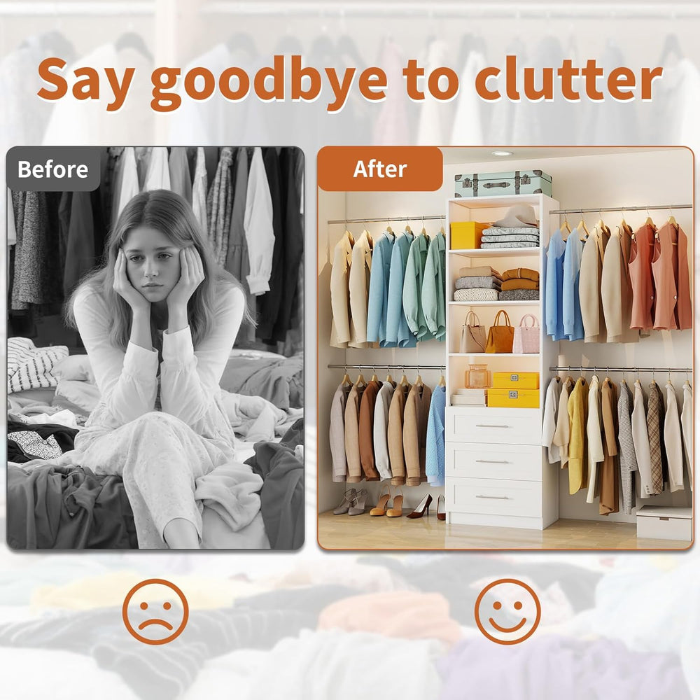 Closet System with 6 Drawers, 5-14FT Custom Closet Organizer System with 8 Ex...