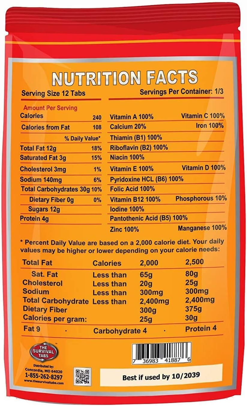 Survival Tabs – Emergency Food Supply – 10-Day Chocolate Tabs, High-Protein