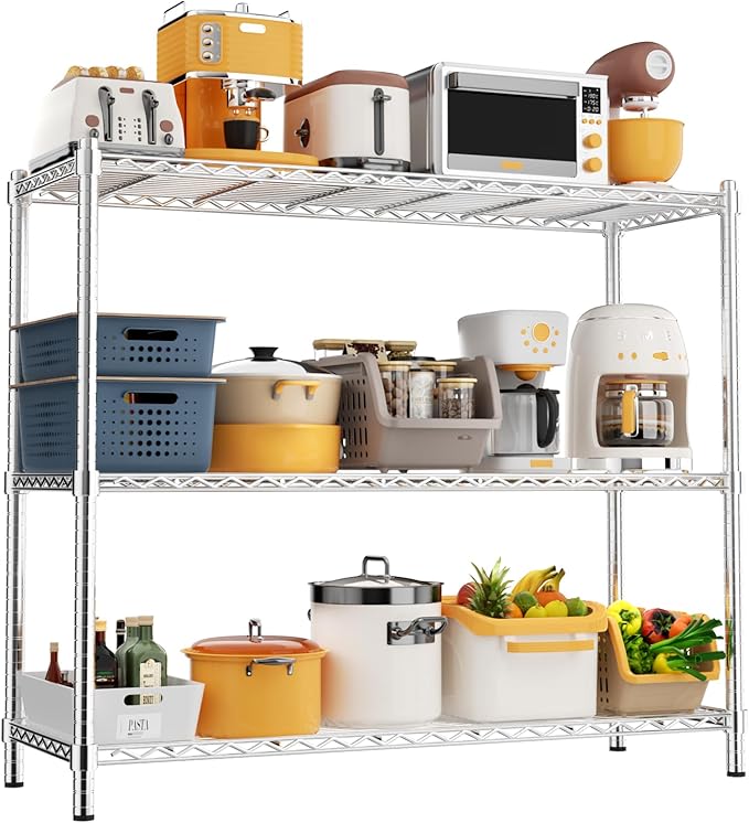 Storage Shelves, 3-Tier Adjustable Metal Industrial Utility Shelf Rack