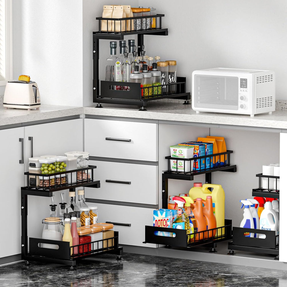 Saydear 2-Pack L-Shaped Under Sink Organizer, 2-Tier Pull-out Cabinet Rack