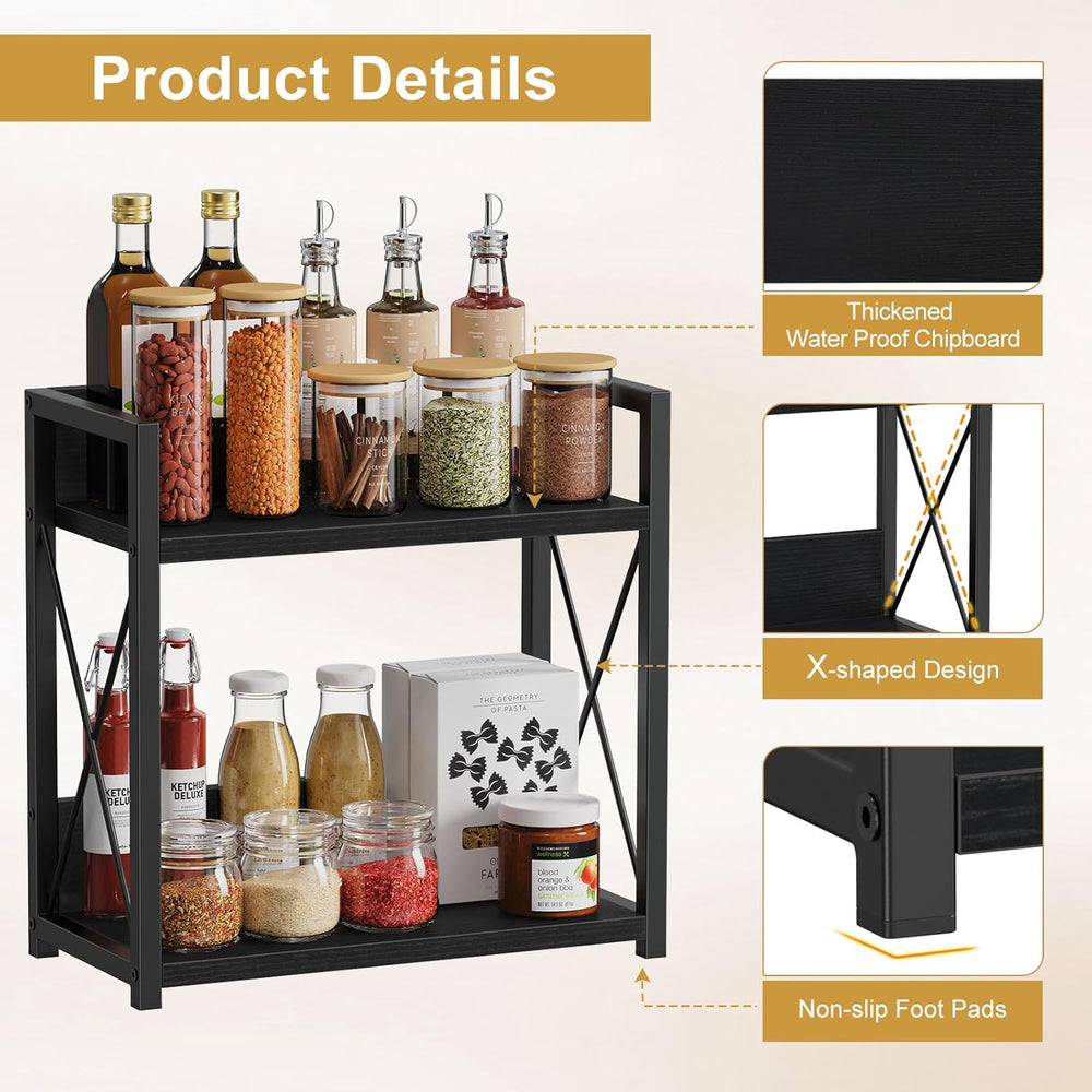 Giikin Kitchen Countertop Organizer, 2 Tier Coffee Bar Organizer, Black Spice...