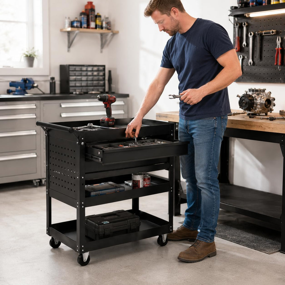 Garvee 30 Inch Rolling Tool Cart on Wheels, 3 Tier Steel Utility Tool Cabinet...