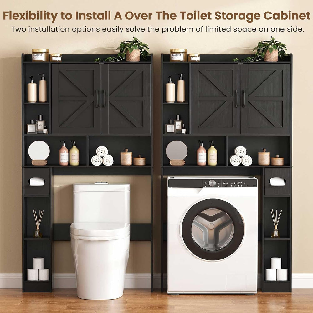 Vabches Over The Toilet Storage Cabinet with 2 Barn Doors, Black