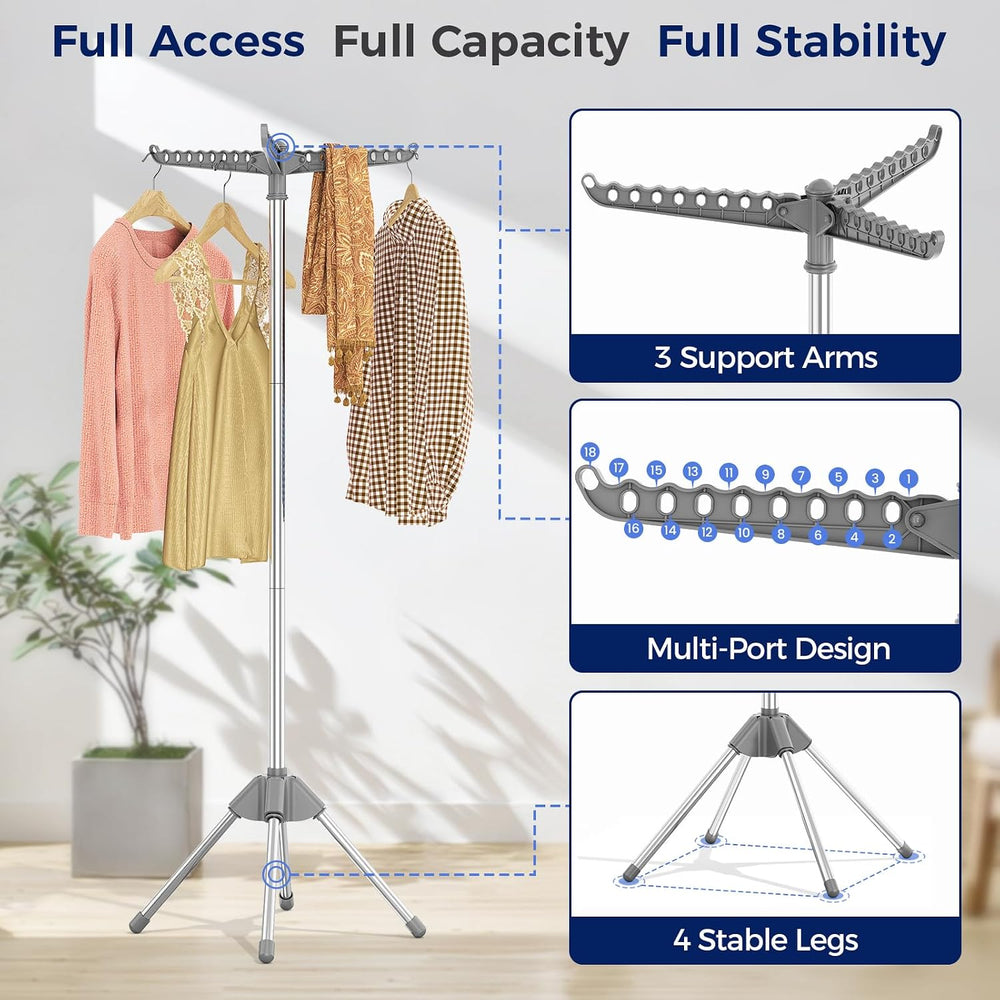 Clothes Drying Rack, 59" H Laundry Drying Rack, 3 Rotatable Arms