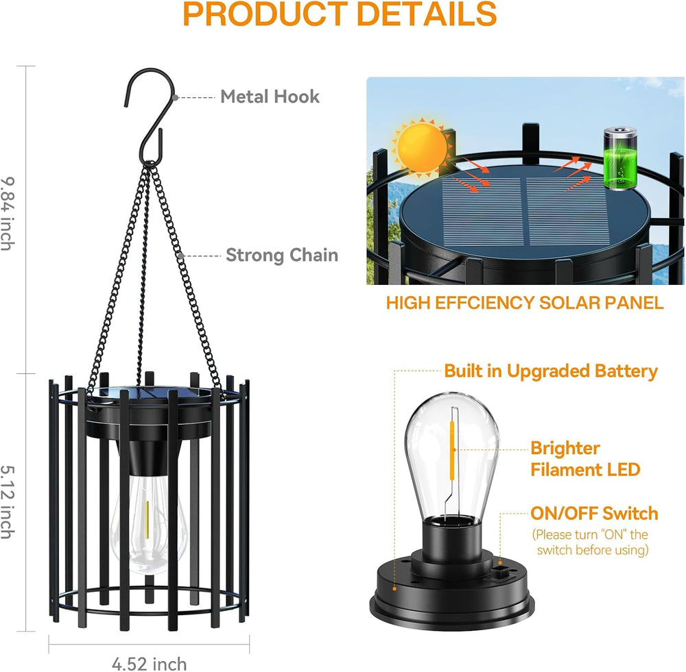 KOOPER Hanging Solar Lanterns Outdoor 2 Pack, Metal Waterproof Solar Lights