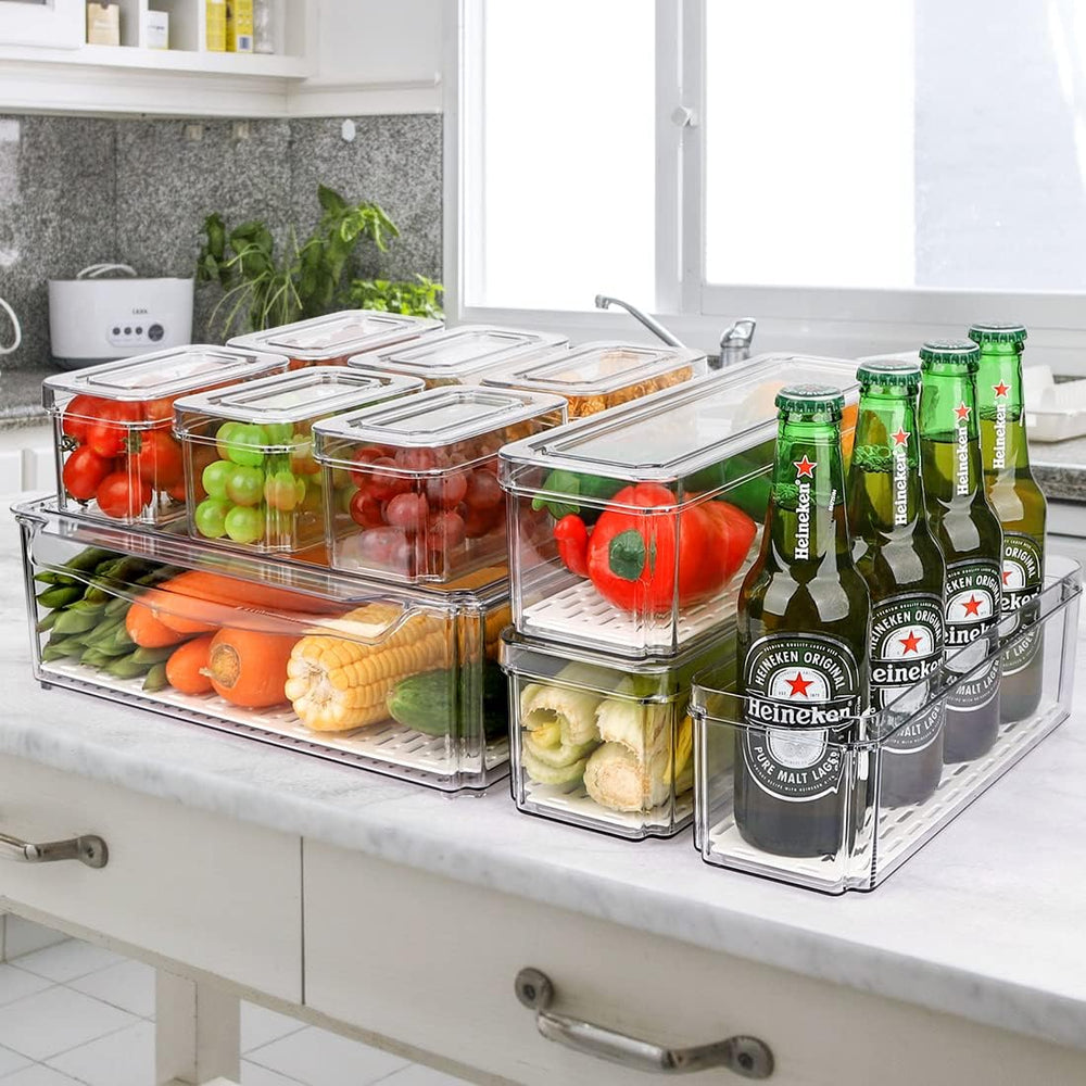 10 Pack Stackable Fridge Organizers and Storage Bins with Lids for Kitchen