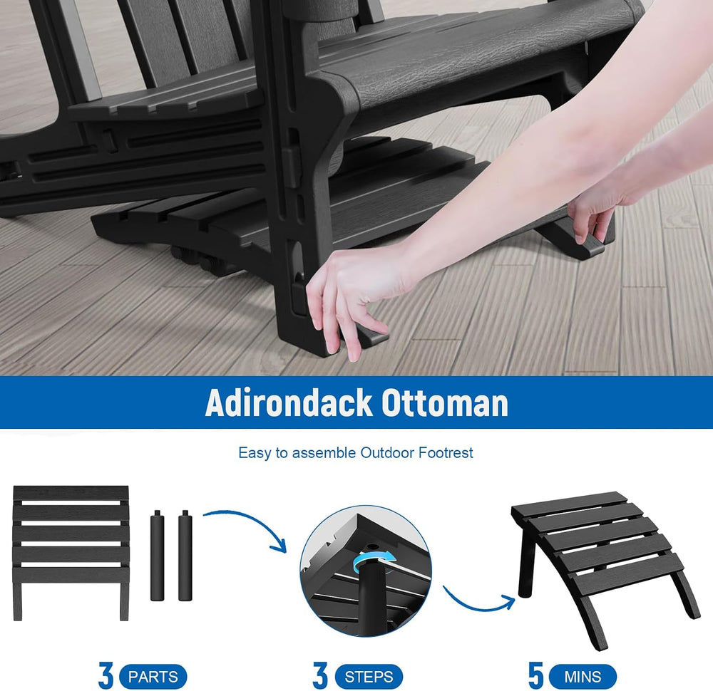 FONTOI Adirondack Ottoman, HDPE Plastic Adirondack Chair Footstool, All Weath...