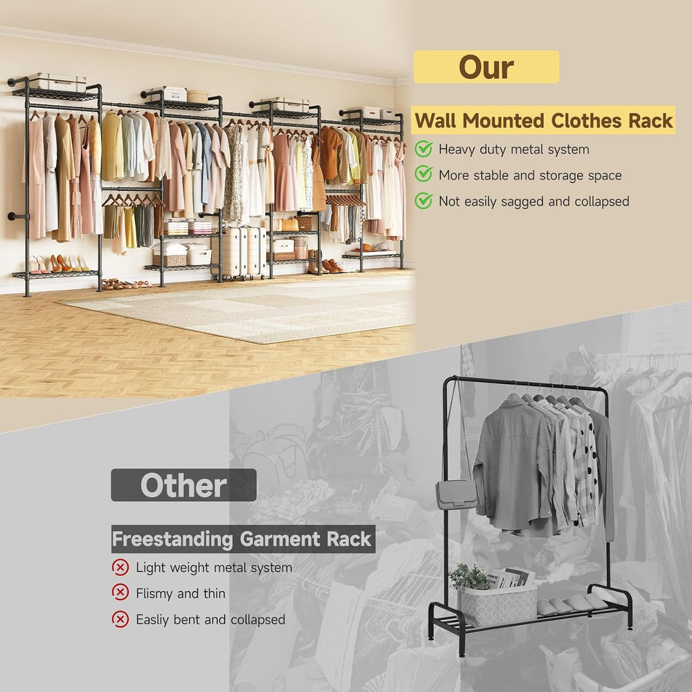 ONBRILL L7 Wall Mounted Industrial Pipe Clothing Rack, Corner Closet System