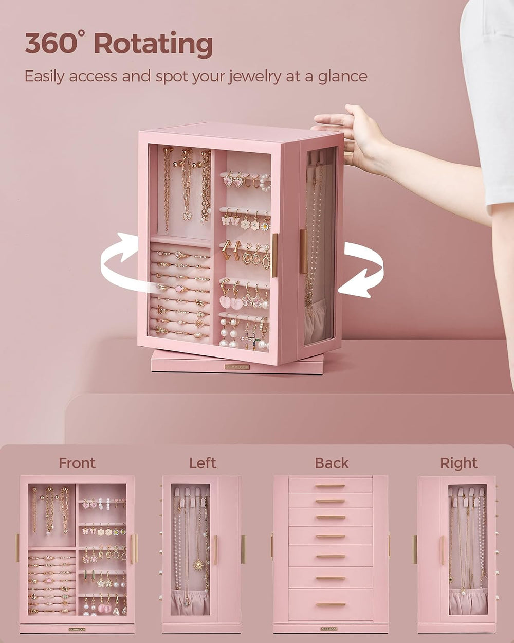 Glimmloop 360° Rotating Jewelry Box with 7 Drawers, Spacious Vertical Jewelry...