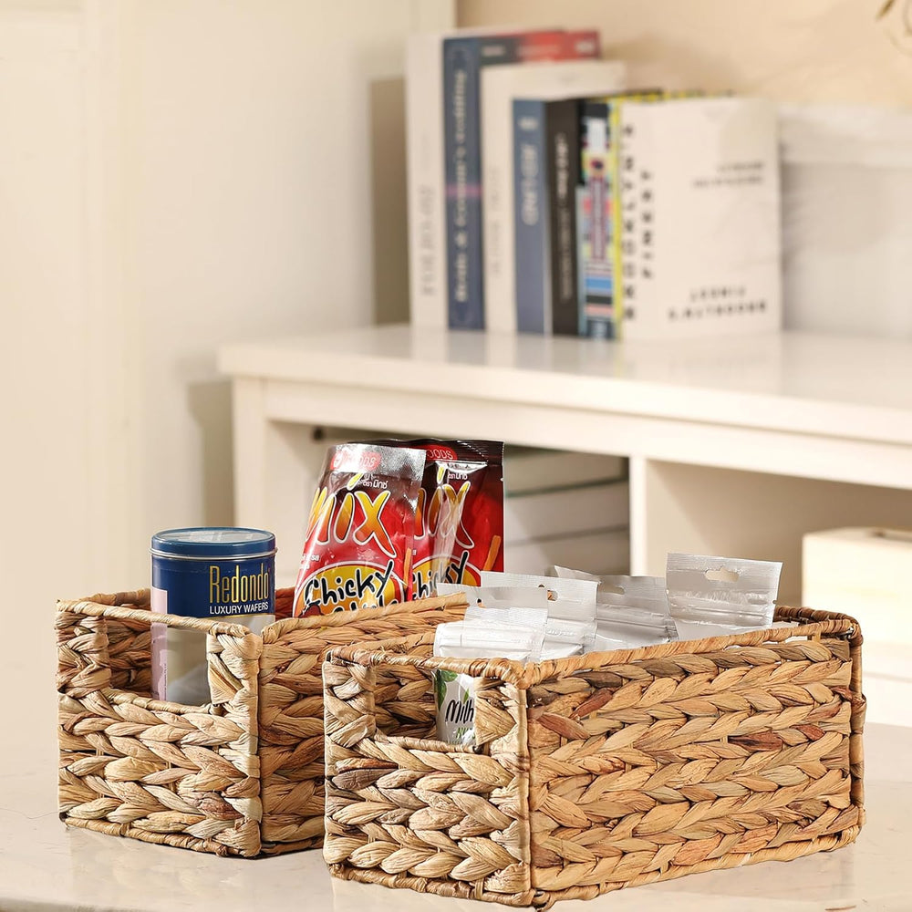 Wicker Storage Basket, Set of 2 Hand-Woven Storage Baskets for Organizing, Sm...