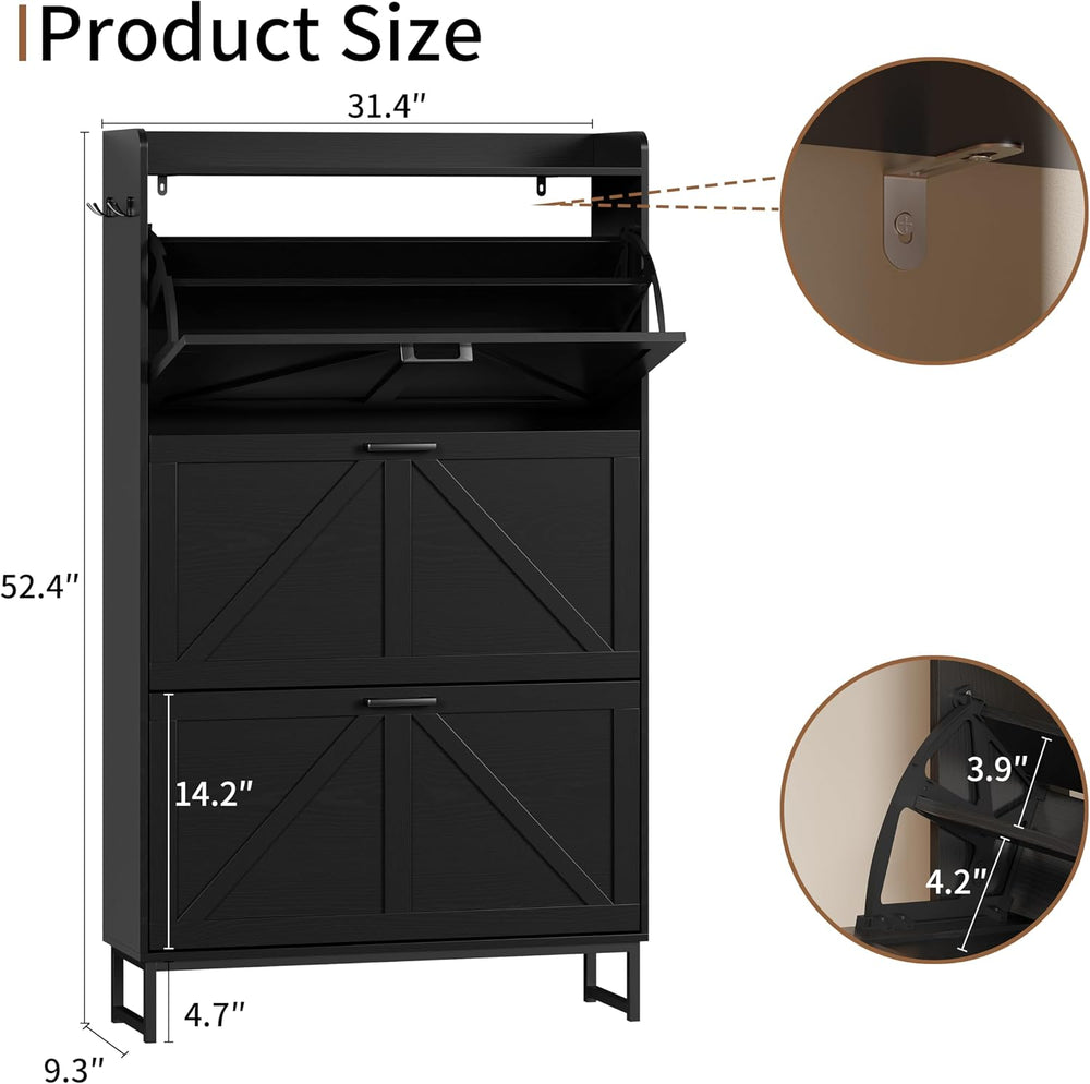 Xixini Shoe Storage Cabinet with 3 Flip Drawers, Entryway Shoe Rack, Black