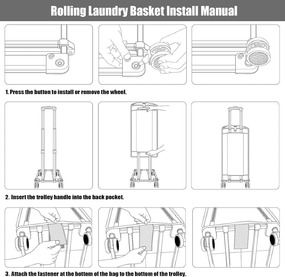 Bukere Extra Large Rolling Laundry Basket with Wheels, 90L Freestanding Colla...