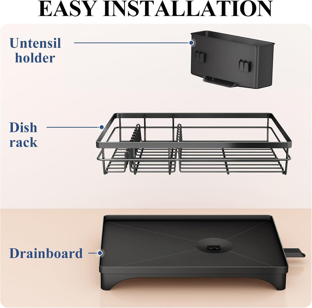 SNTD Dish Drying Rack for Kitchen Counter, 11.8" W x 16.7" L, Black