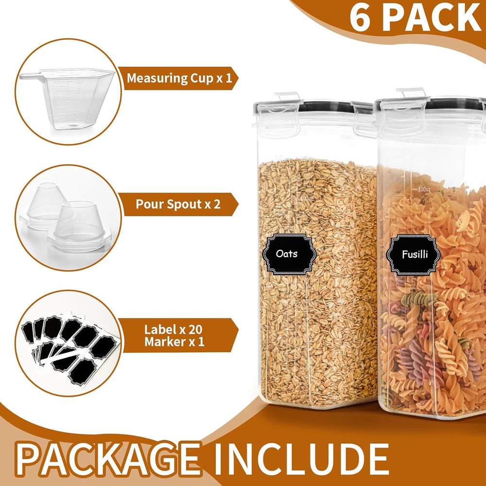 HKJ Chef Cereal Containers Storage Set (4L / 135.2oz), 6PCS Airtight Food Sto...