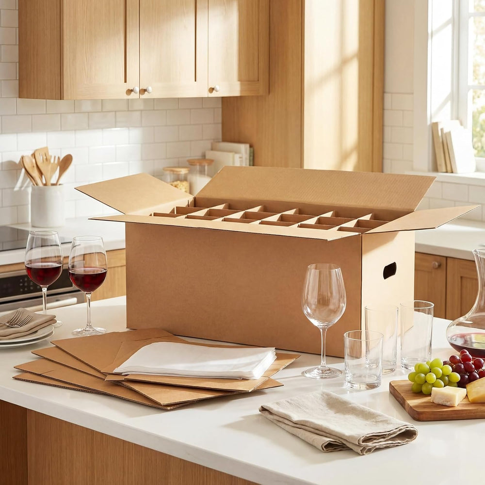 10 Sets Moving Boxes for Glasses with Divider Kits, 24 x 12 x 11 Inch Glasswa...