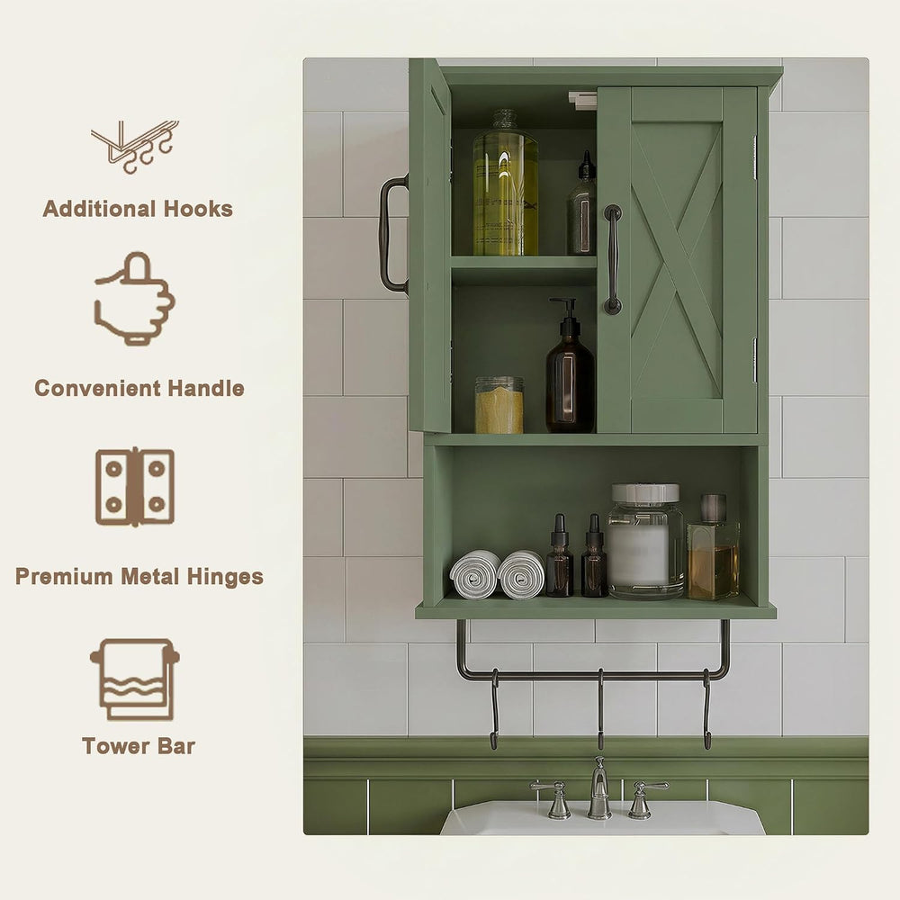 ChooChoo Small Medicine Cabinet with Towel Bar, Hanging Storage, 3 Hooks