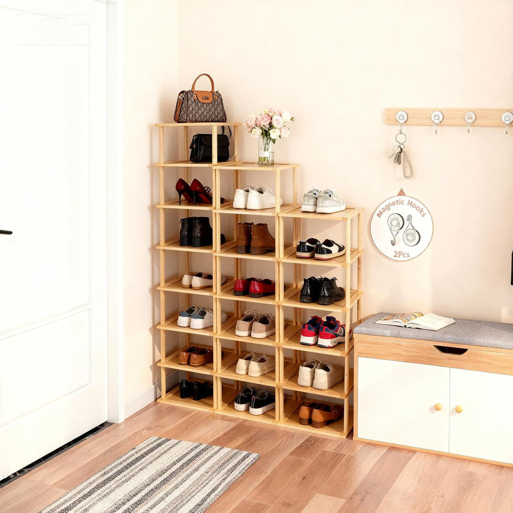 Aniston 7 Tier Bamboo Shoe Rack, Free Standing Slim Narrow Shoe Storage, Vert...