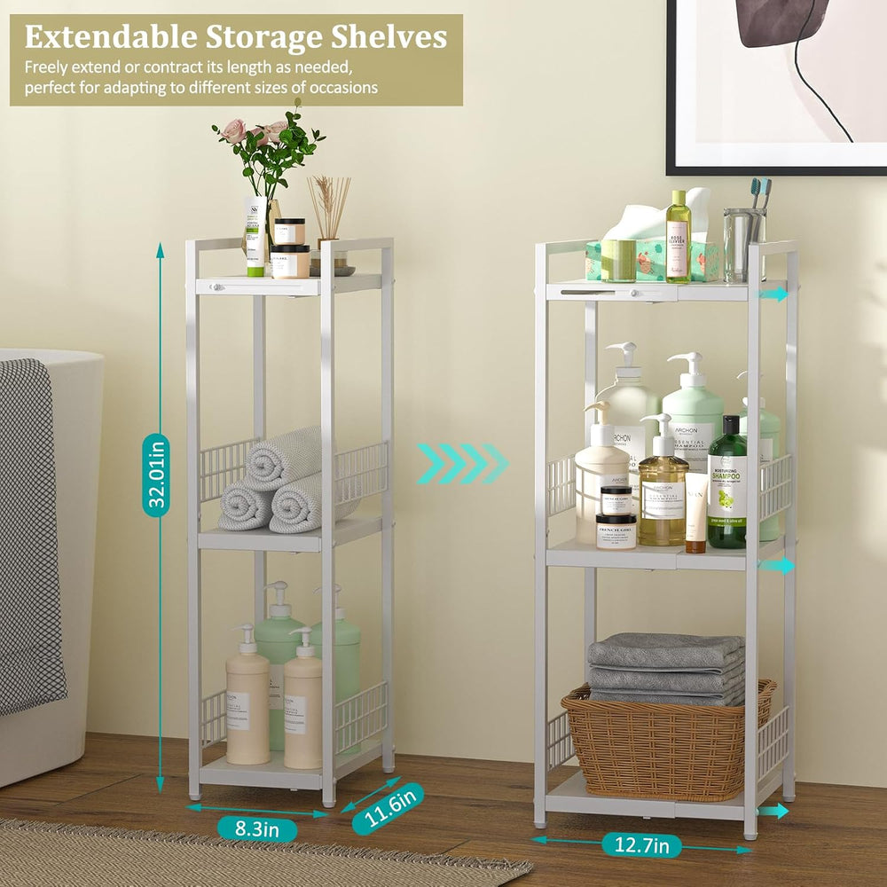 DAOUTIME Expandable Slim Storage Shelf, 3 Tier Metal Shelving Unit for Bathro...