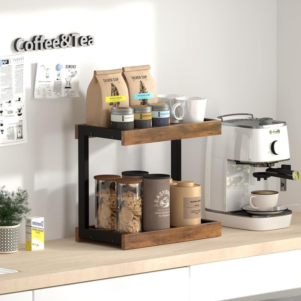 MARTY Counter Shelf Organizer, Large Spice Rack for Countertop, Brown