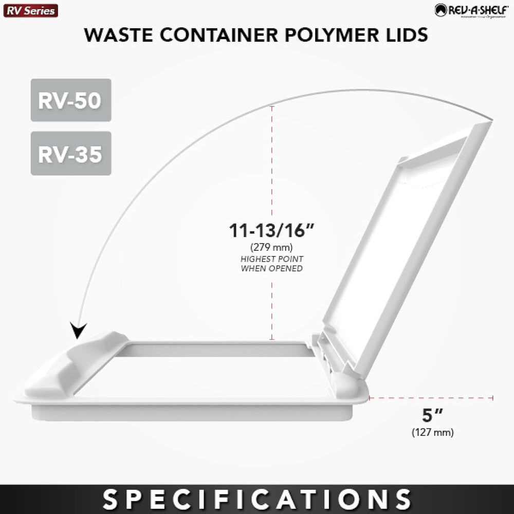 Rev-A-Shelf 35 Qt Garbage Can Lid for Base Kitchen and Bathroom Cabinet Bin