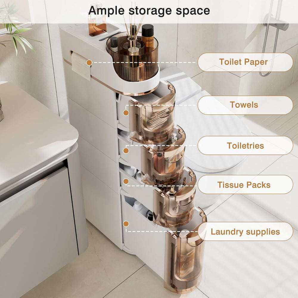 VECELO 4-Tier Slim Bathroom Storage Cabinet with Wheels, Skinny Bathroom Stor...