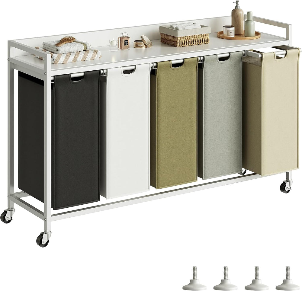 Herture Laundry Hamper with Shelf, Laundry Basket 5 Section, Laundry Sorter w...