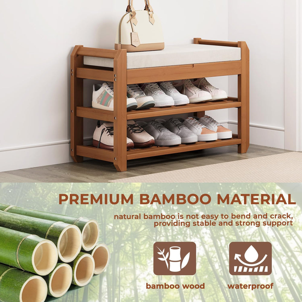 27.6" Shoe Rack Bench with Coat Rack, 2-Tier Entryway Storage Bench